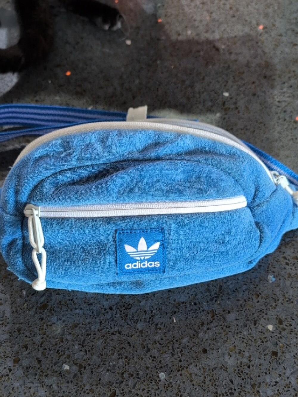 adidas Blue Terry Waist Bag with White Zippers - Picture 3 of 3